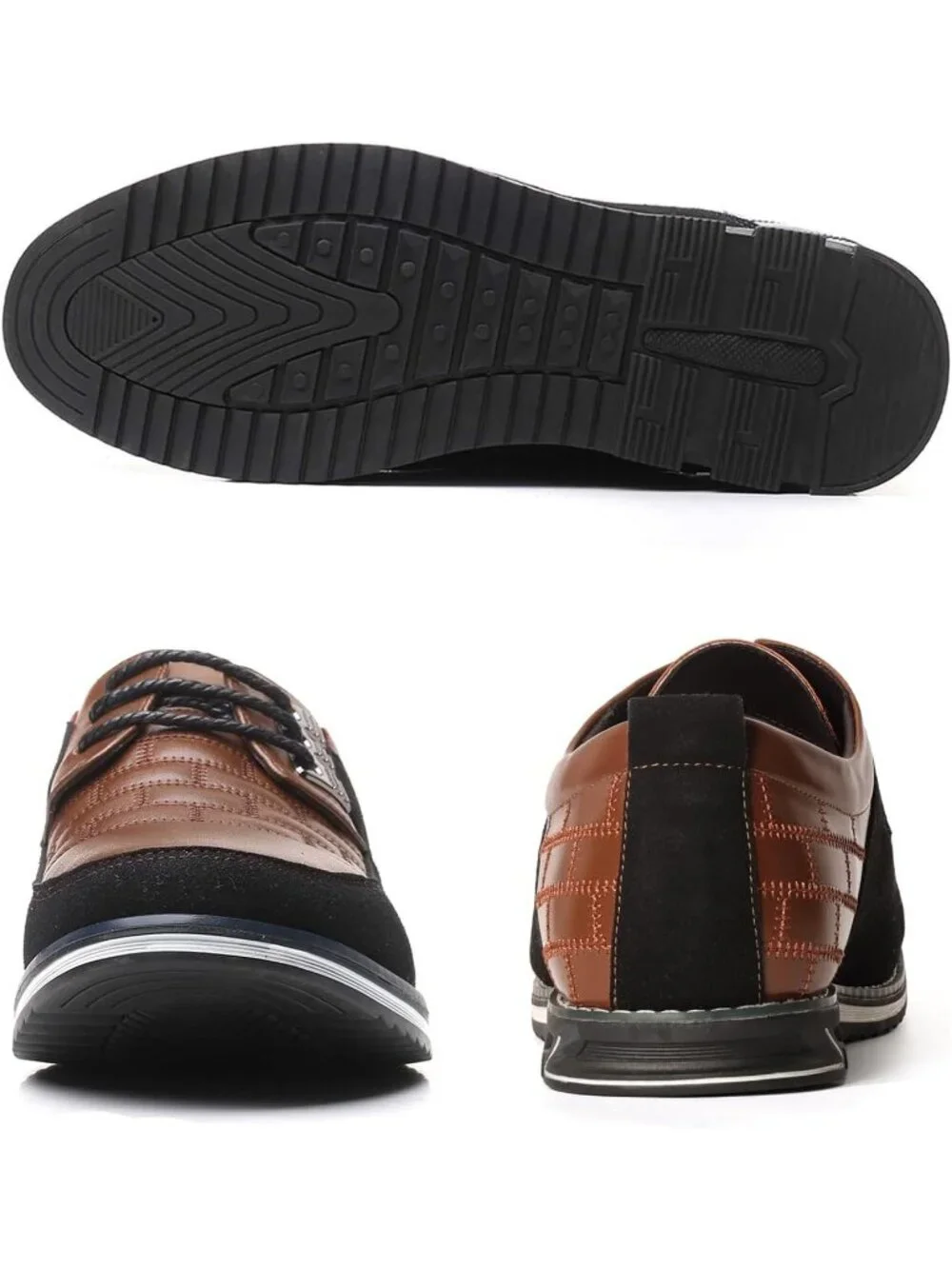 Men's Brown Plaid Grid Lace-up Leather Business Orthopedic Oxford Derby Shoes